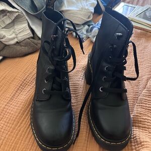 Dr. Martens Black Lace-Up Platform Combat Boots with Yellow Stitching “Jesy”